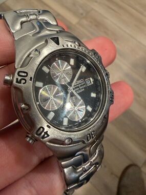 Seiko Silver and Black Chronograph Watch